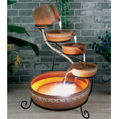 Solar Water Feature Cascade with LED Terracotta
